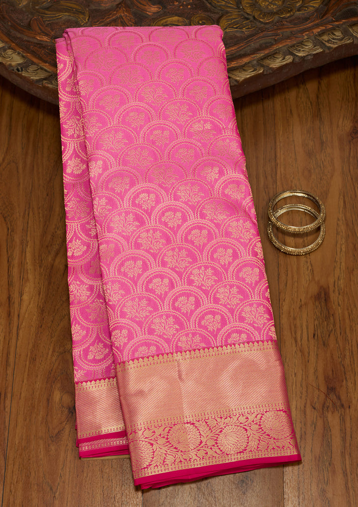 Pink Zariwork (Gold) Silk Silk Saree