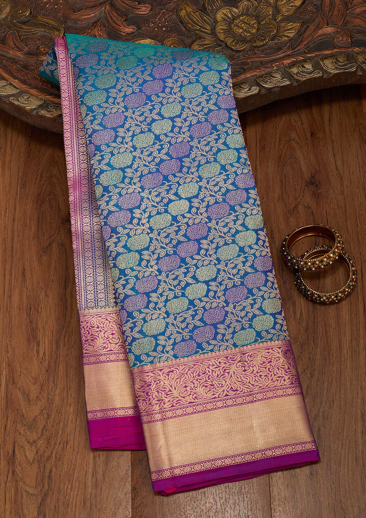 Peacock Blue Zariwork Pure Silk Saree