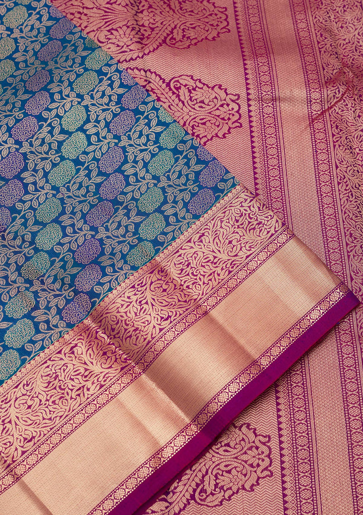 Peacock Blue Zariwork Pure Silk Saree