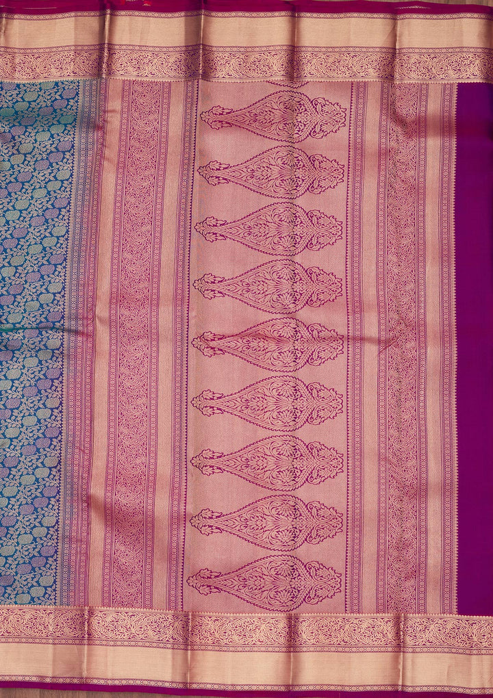 Peacock Blue Zariwork Pure Silk Saree