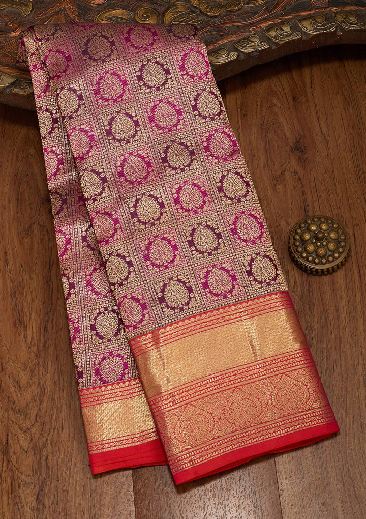 Wine Zariwork Pure Silk Saree