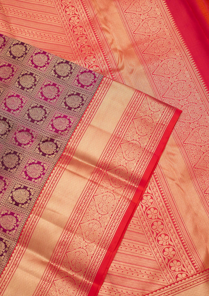 Wine Zariwork Pure Silk Saree
