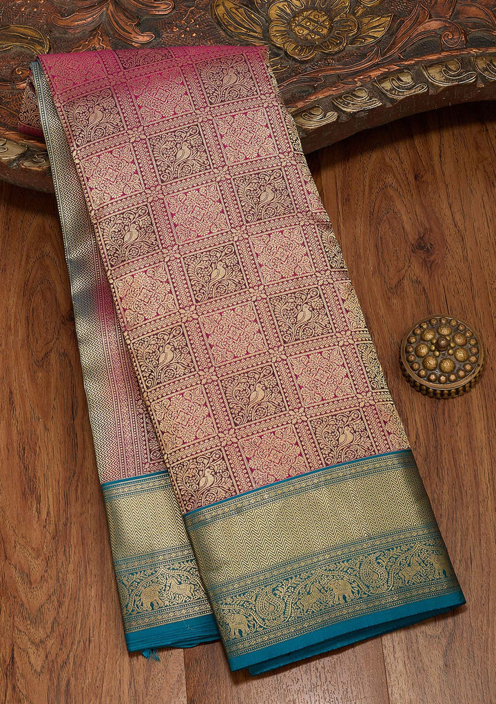 Rani Pink Zariwork Pure Silk Saree