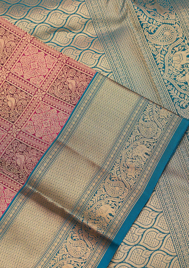 Rani Pink Zariwork Pure Silk Saree