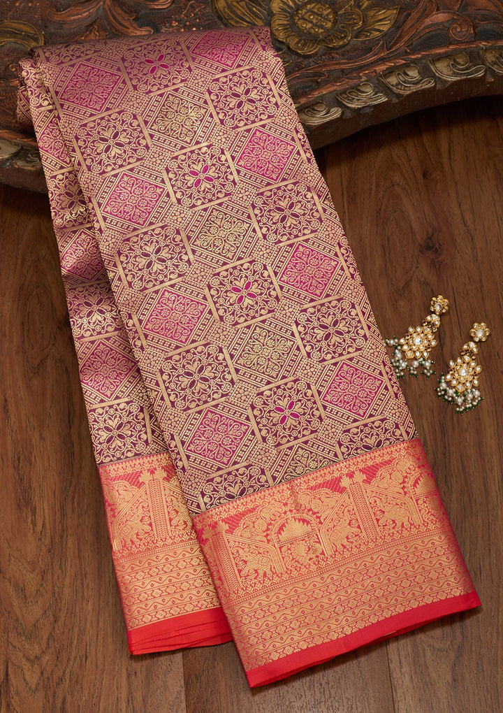 Wine Zariwork Pure Silk Saree