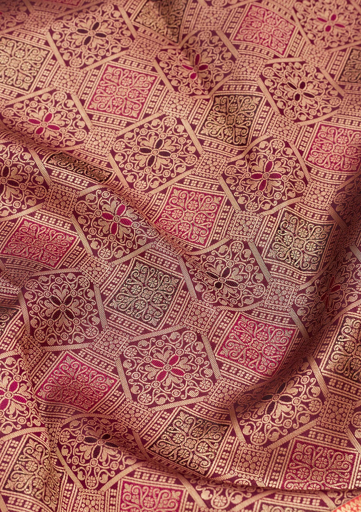 Wine Zariwork Pure Silk Saree