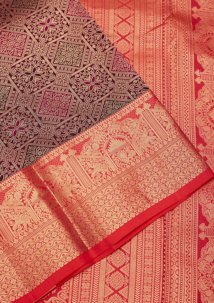 Wine Zariwork Pure Silk Saree