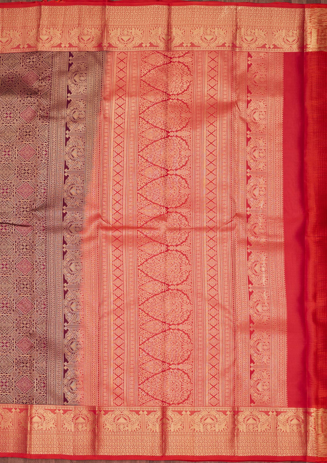 Wine Zariwork Pure Silk Saree