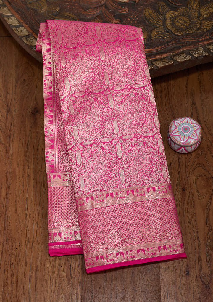 Magenta Pink Zariwork (Gold) Silk Silk_Saree