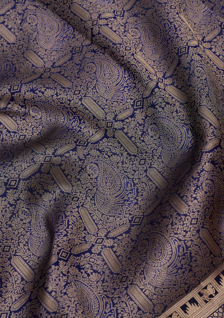 Navy Blue Zariwork (Gold) Silk Saree