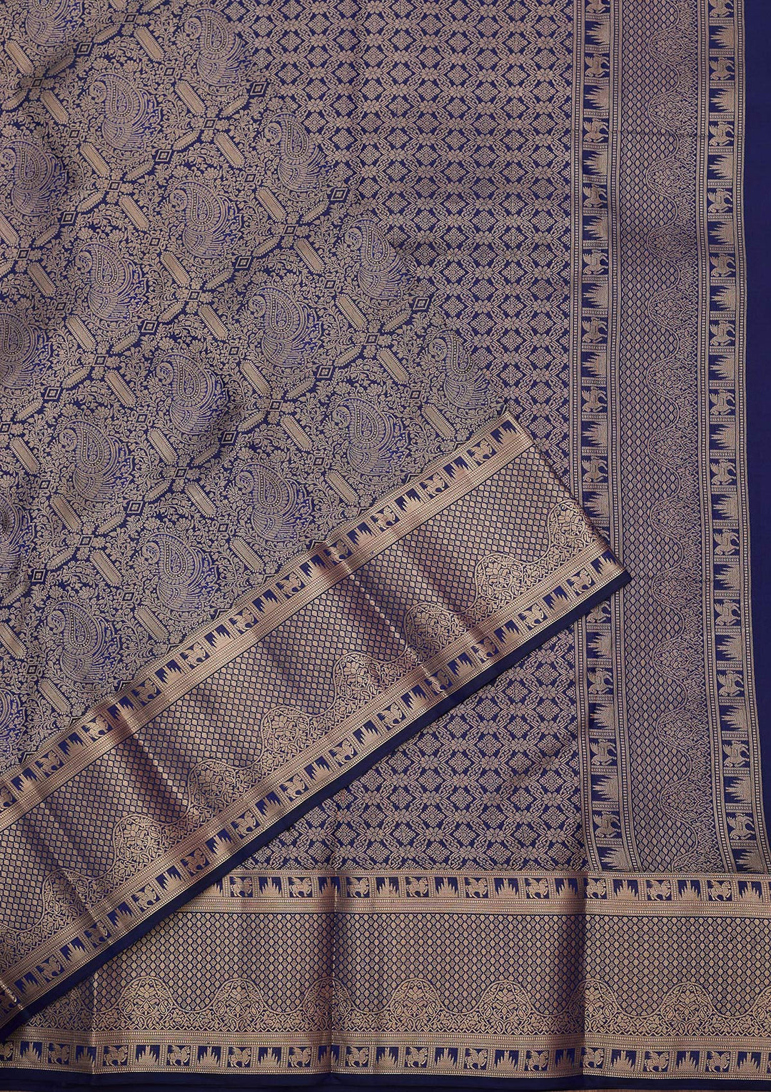 Navy Blue Zariwork (Gold) Silk Saree