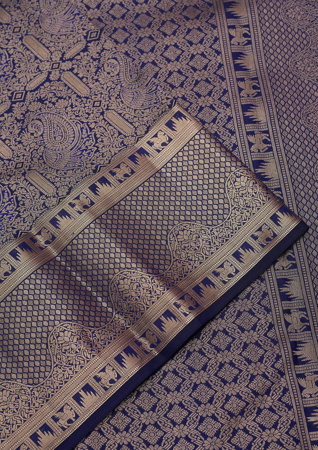 Navy Blue Zariwork (Gold) Silk Saree