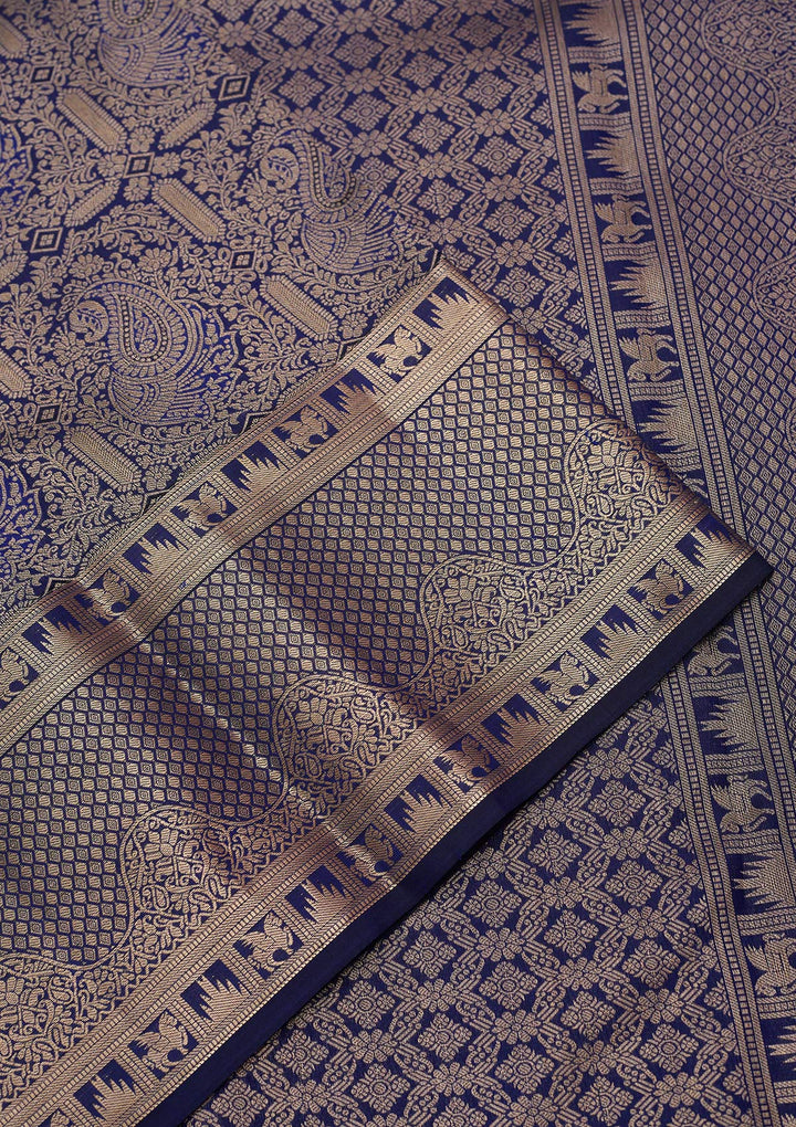 Navy Blue Zariwork (Gold) Silk Saree