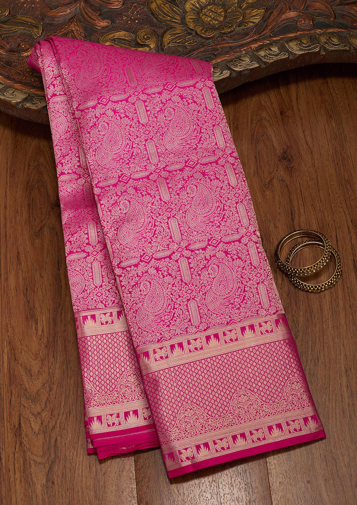 Rani Pink Zariwork Pure Silk Saree