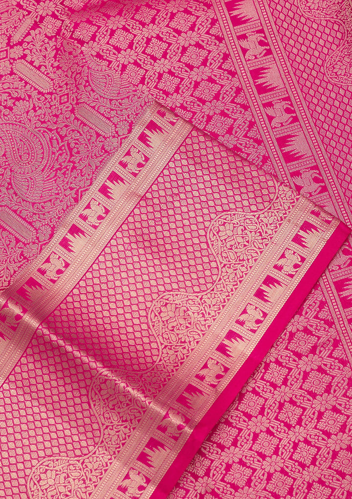 Rani Pink Zariwork Pure Silk Saree