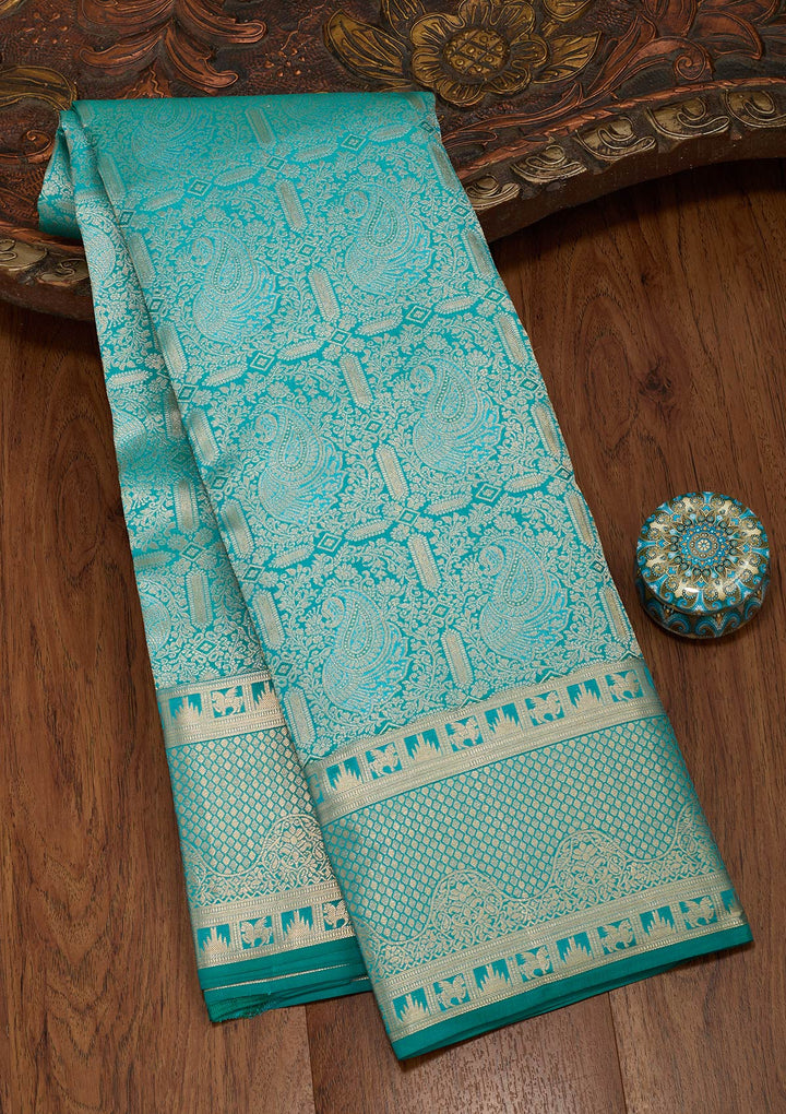 Sea Green Zariwork Pure Silk Saree