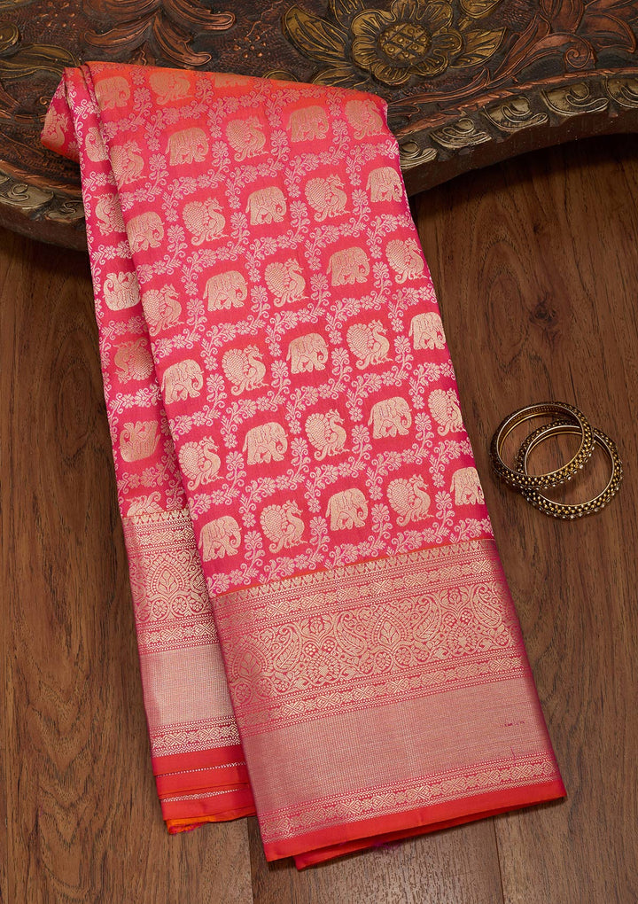 Orange Zariwork Pure Silk Saree