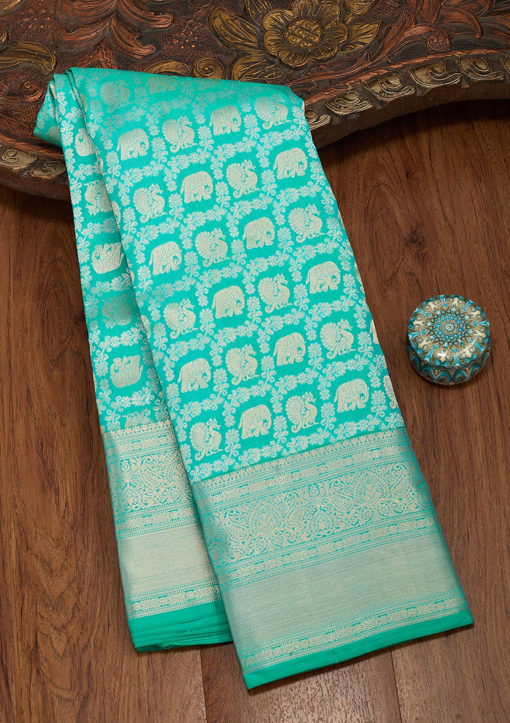Turquoise Blue Zariwork Pure Silk Saree