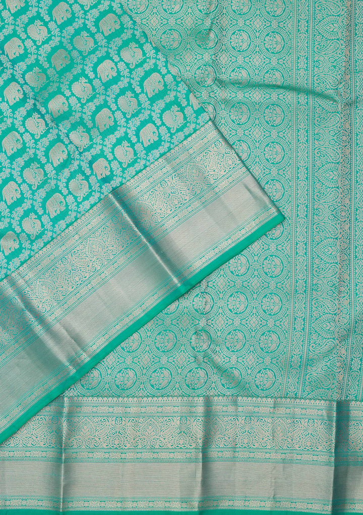 Turquoise Blue Zariwork Pure Silk Saree