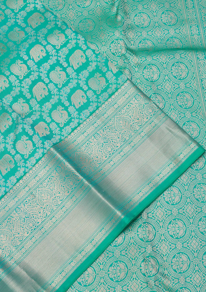 Turquoise Blue Zariwork Pure Silk Saree