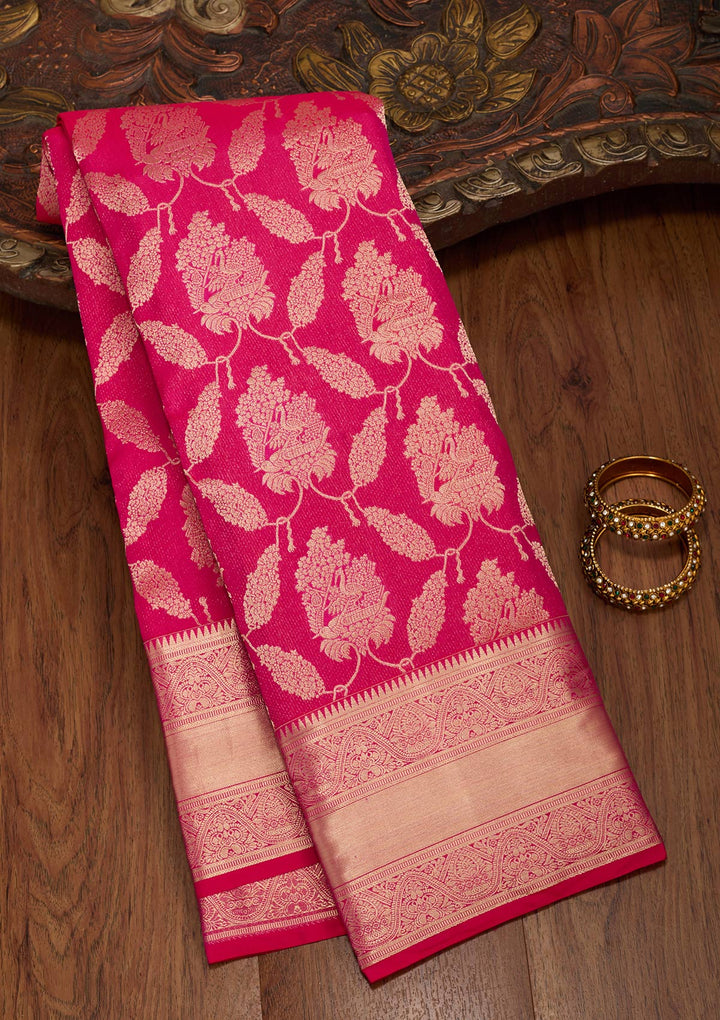 Rani Pink Zariwork Pure Silk Saree