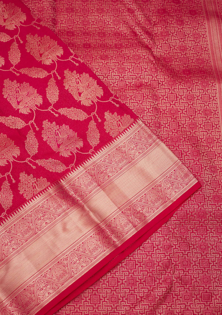 Rani Pink Zariwork Pure Silk Saree