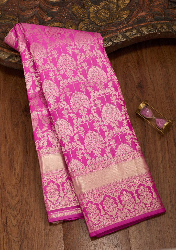 Rani Pink Zariwork Pure Silk Saree