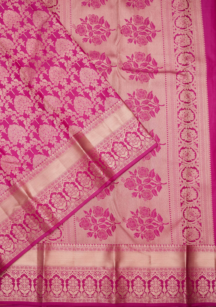 Rani Pink Zariwork Pure Silk Saree