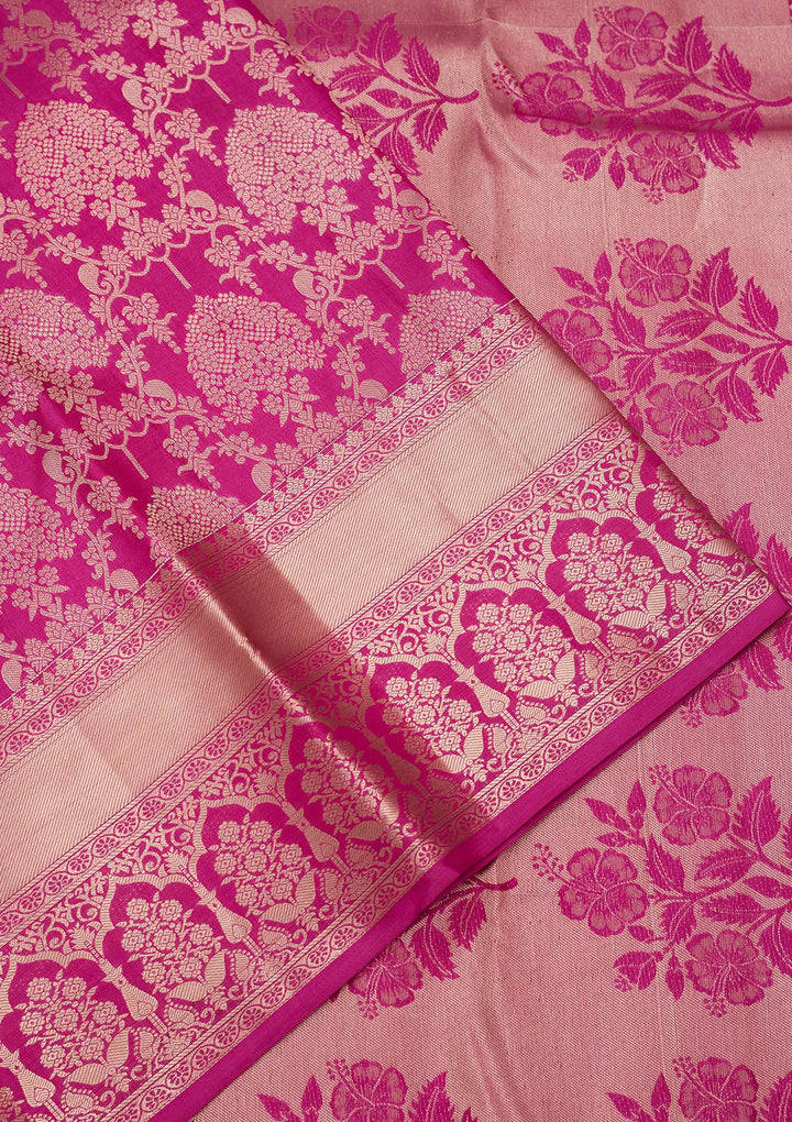 Rani Pink Zariwork Pure Silk Saree