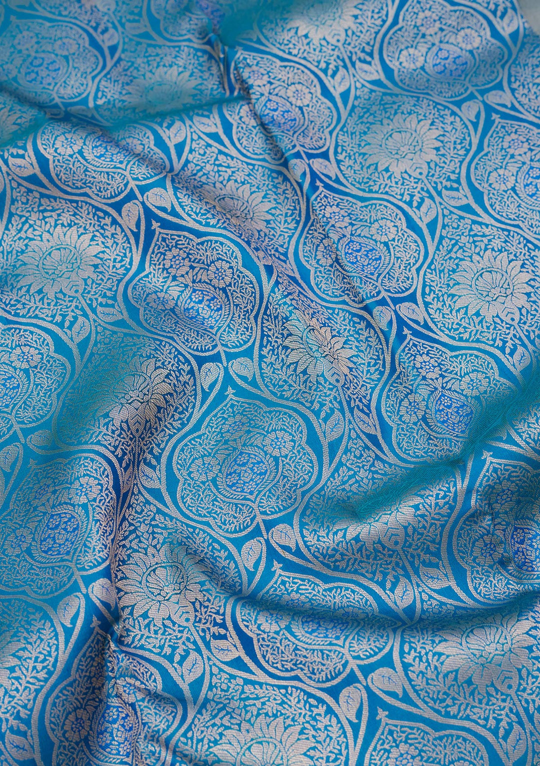Peacock Blue Zariwork Pure Silk Saree