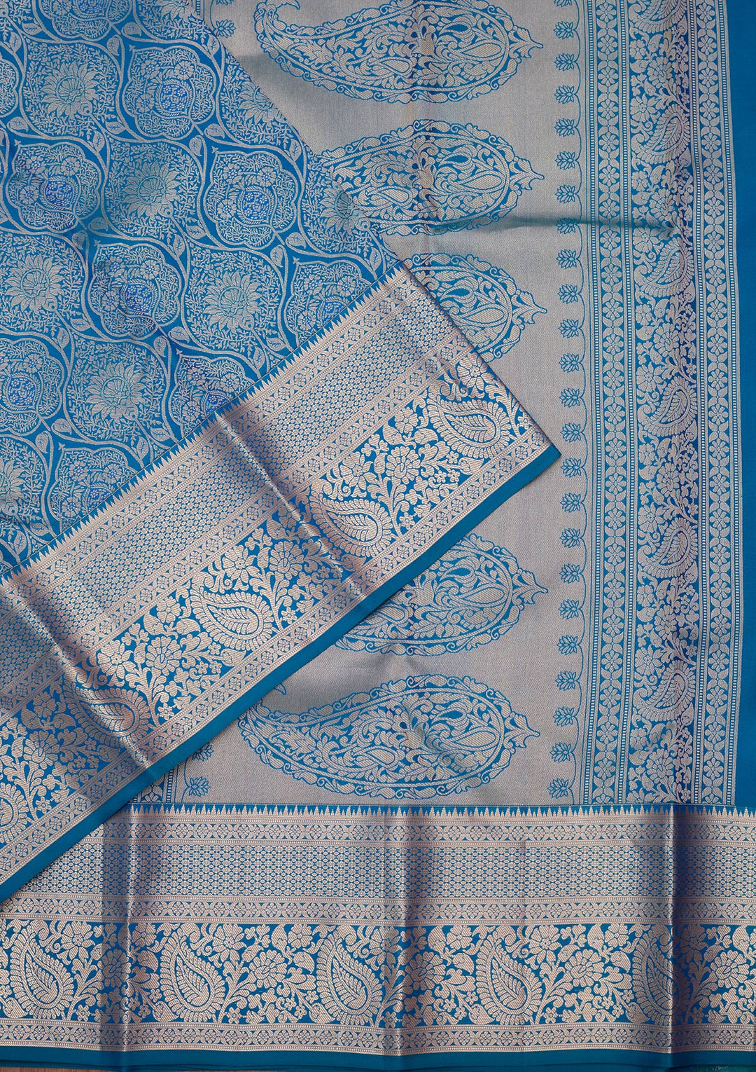 Peacock Blue Zariwork Pure Silk Saree