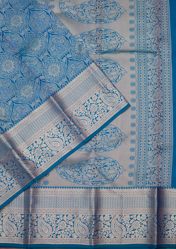 Peacock Blue Zariwork Pure Silk Saree