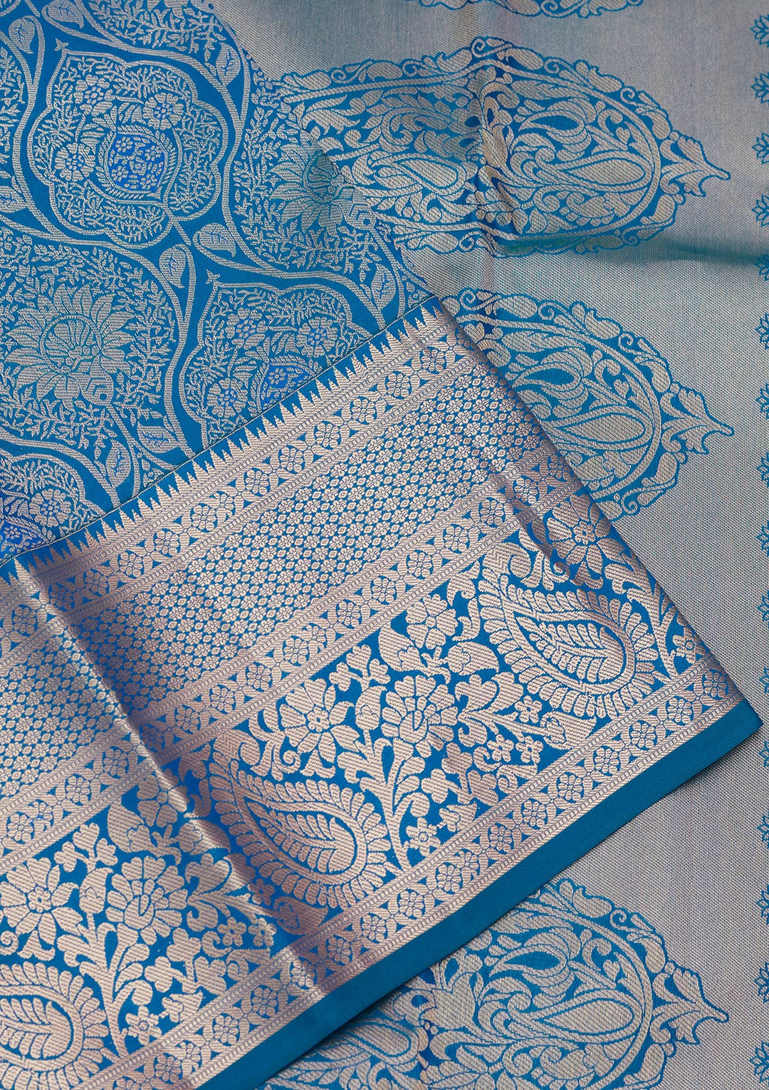 Peacock Blue Zariwork Pure Silk Saree