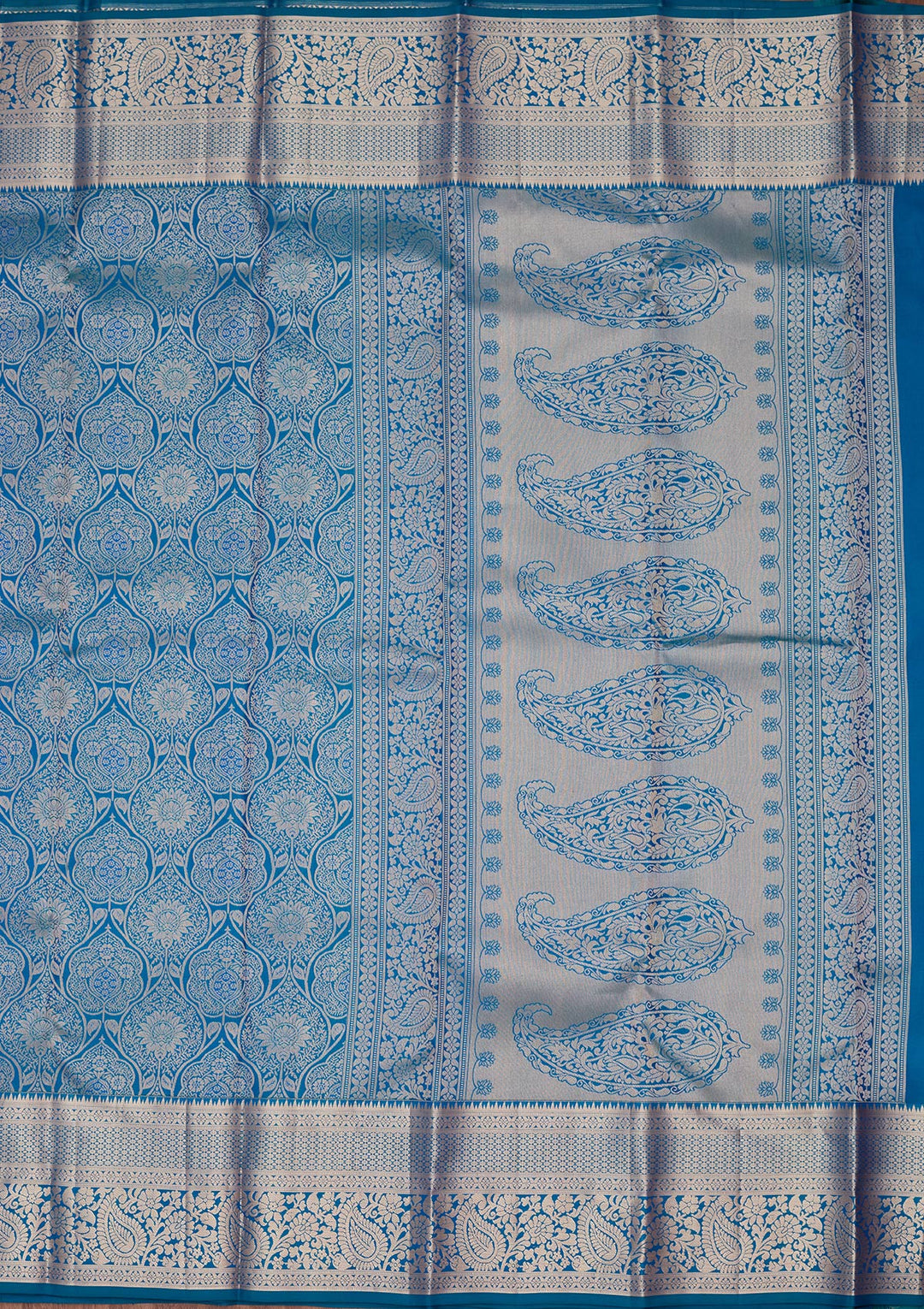 Peacock Blue Zariwork Pure Silk Saree