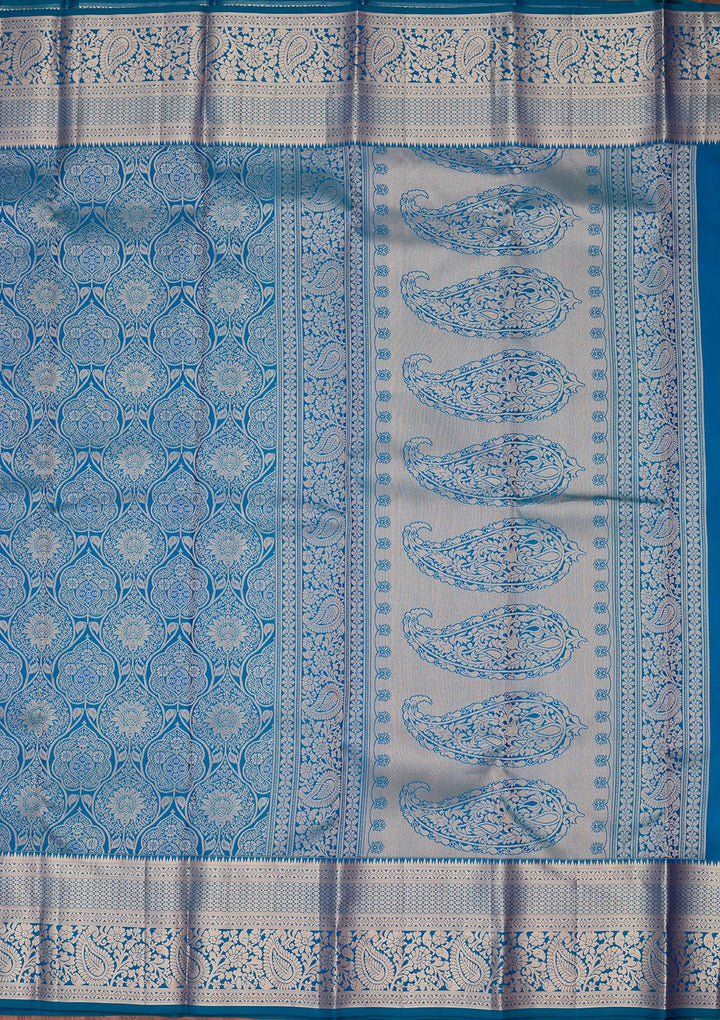 Peacock Blue Zariwork Pure Silk Saree