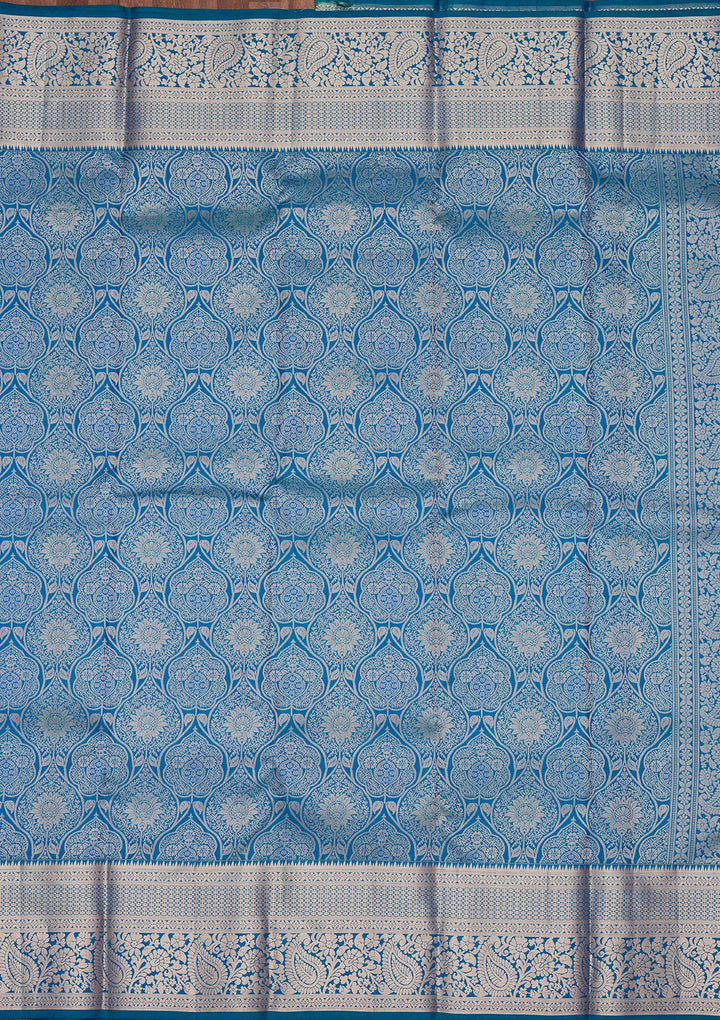 Peacock Blue Zariwork Pure Silk Saree