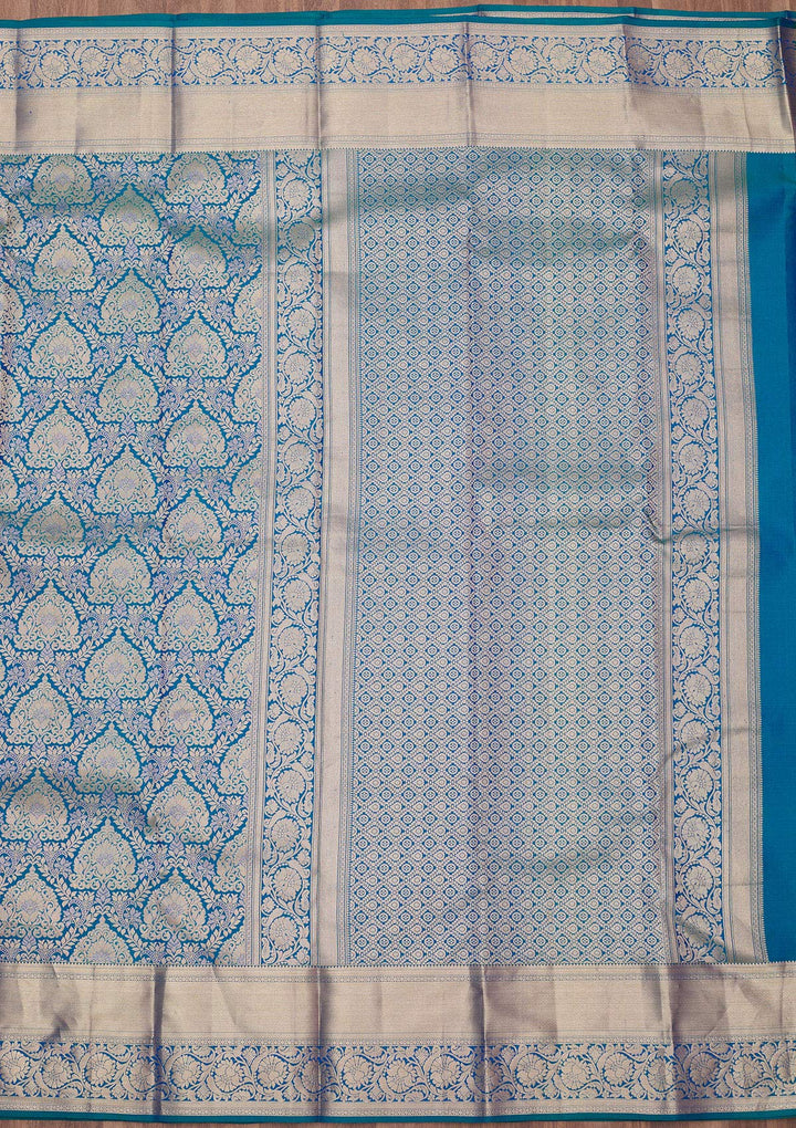 Peacock Blue Zariwork (Gold) Pure Silk Silk_Saree