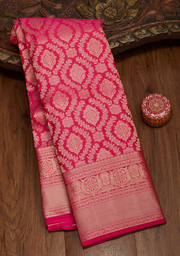Rani Pink Zariwork Pure Silk Saree