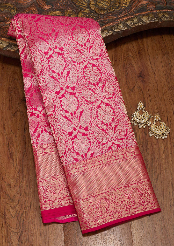 Rani Pink Zariwork Pure Silk Saree