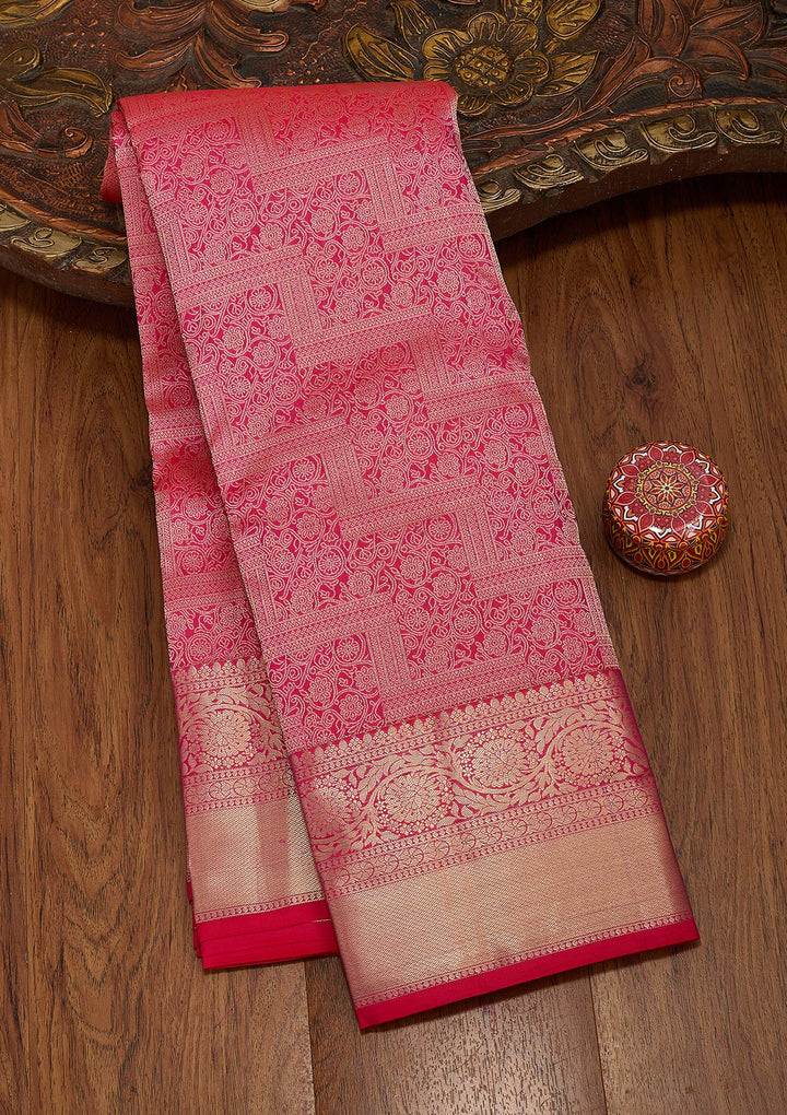 Rani Pink Zariwork Pure Silk Saree
