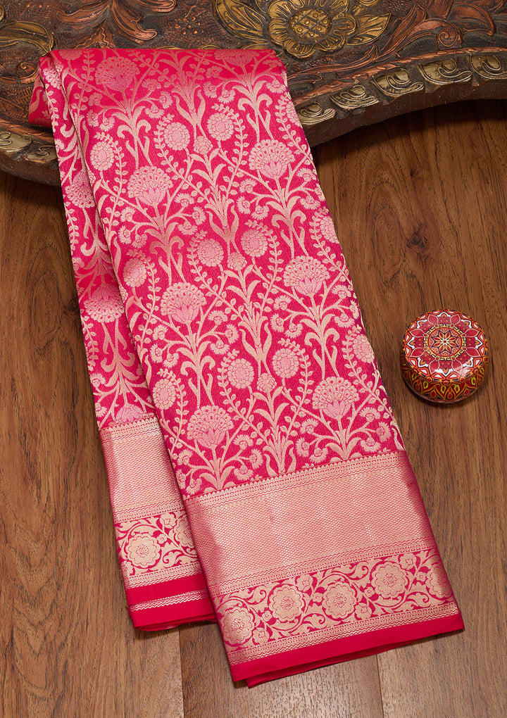 Rani Pink Zariwork Pure Silk Saree