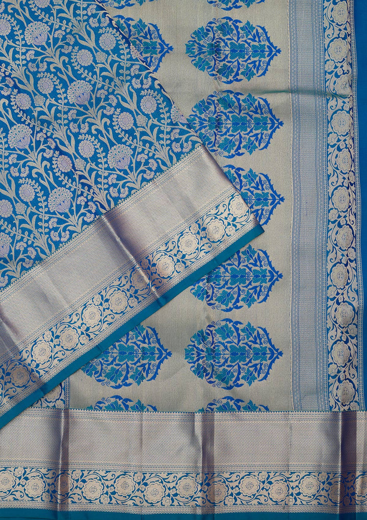 Turquoise Blue Zariwork Pure Silk Saree