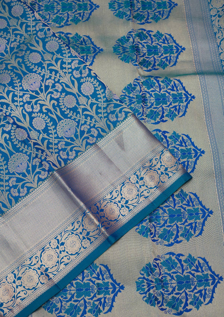 Turquoise Blue Zariwork Pure Silk Saree