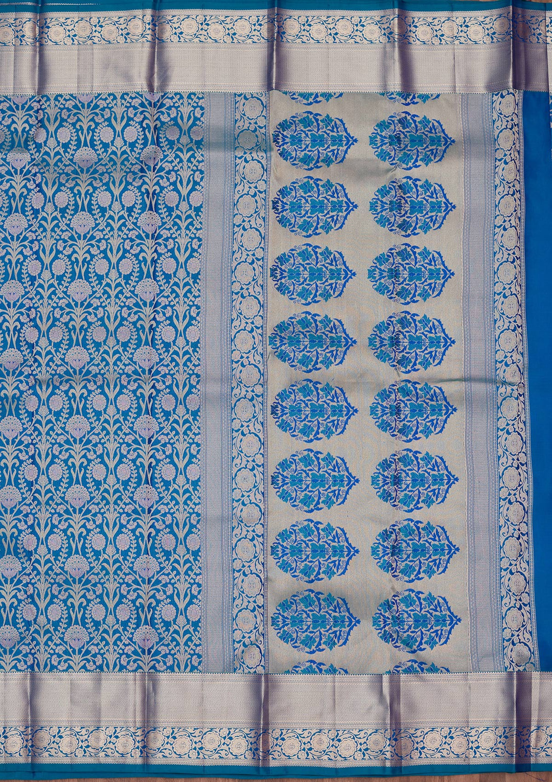 Turquoise Blue Zariwork Pure Silk Saree