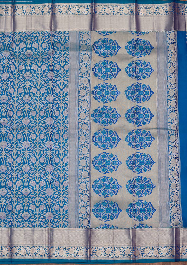 Turquoise Blue Zariwork Pure Silk Saree