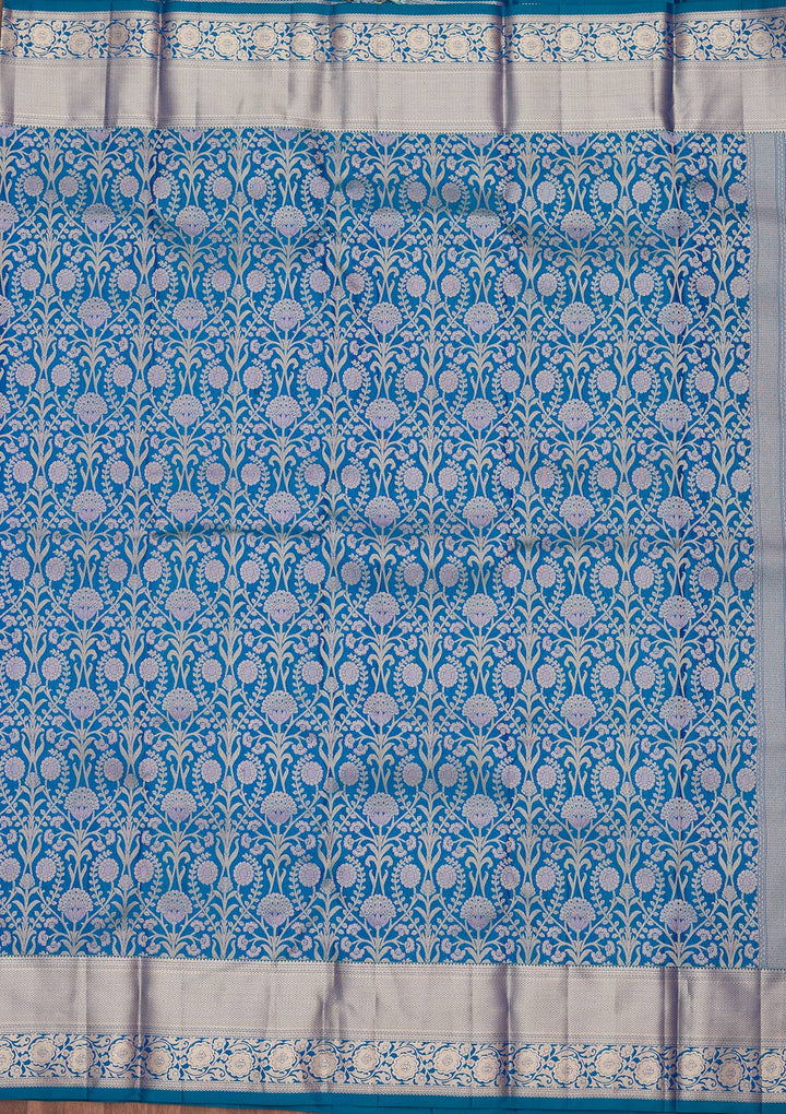 Turquoise Blue Zariwork Pure Silk Saree