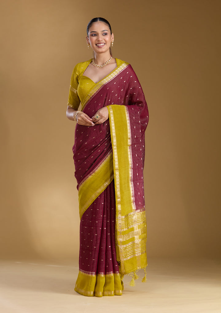 Wine Zariwork (Gold) Art Silk Silk_Saree