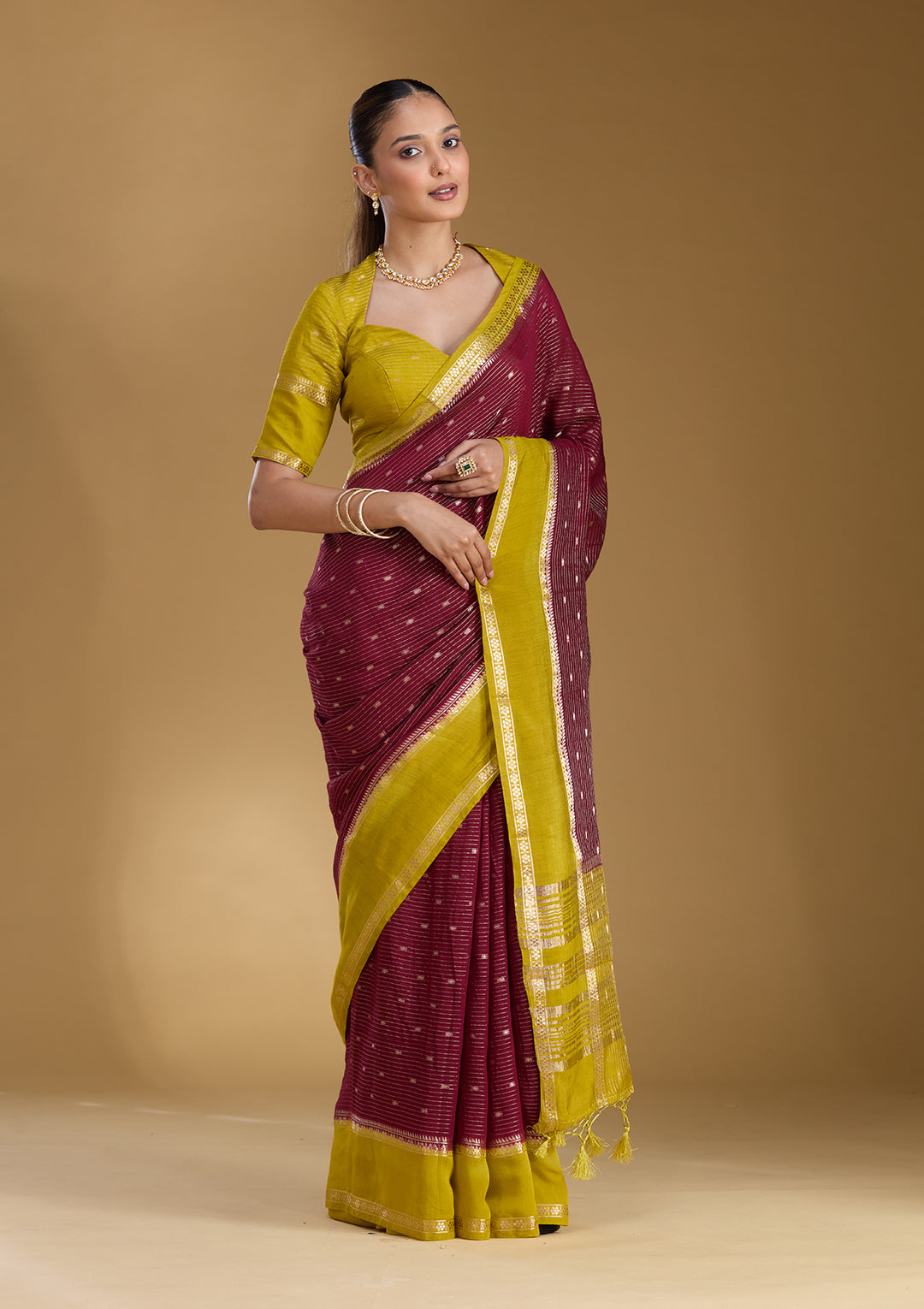 Wine Zariwork (Gold) Art Silk Silk_Saree