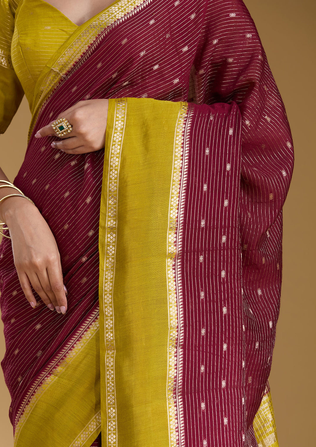 Wine Zariwork (Gold) Art Silk Silk_Saree