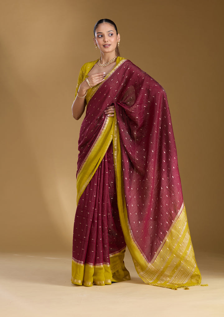 Wine Zariwork (Gold) Art Silk Silk_Saree